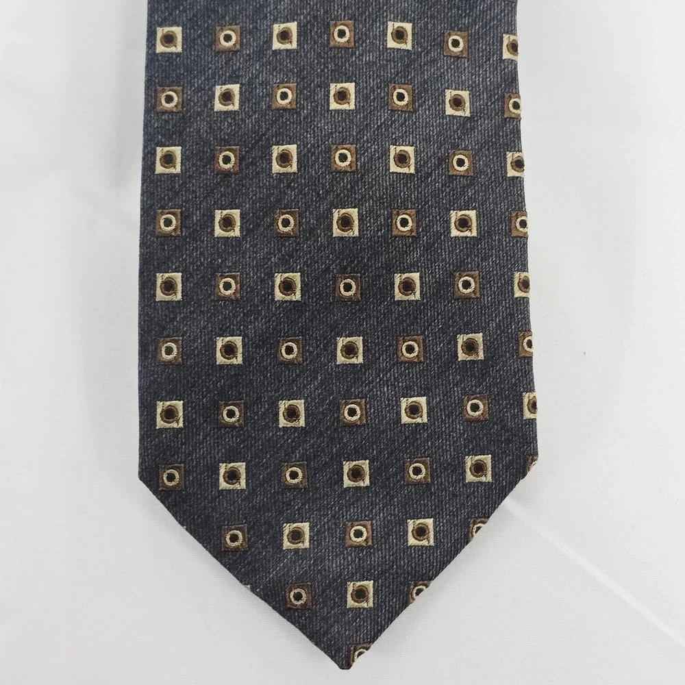 Geoffrey Beene Men's Necktie Gray‎ Brown Geometric Silk Designer Tie